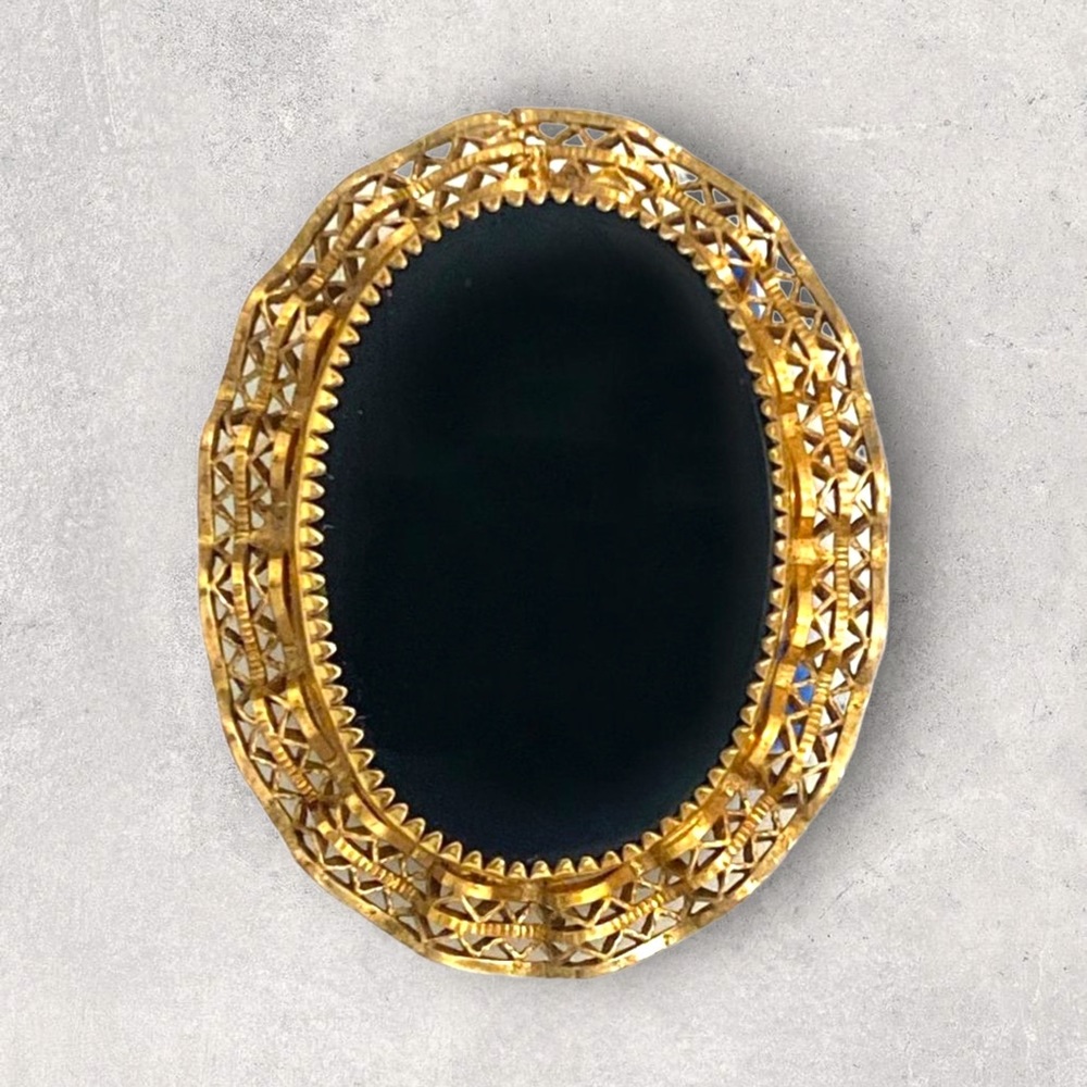 BOJAR Vintage Victorian Style 12K Gold Filled Black Onyx Pin Brooch